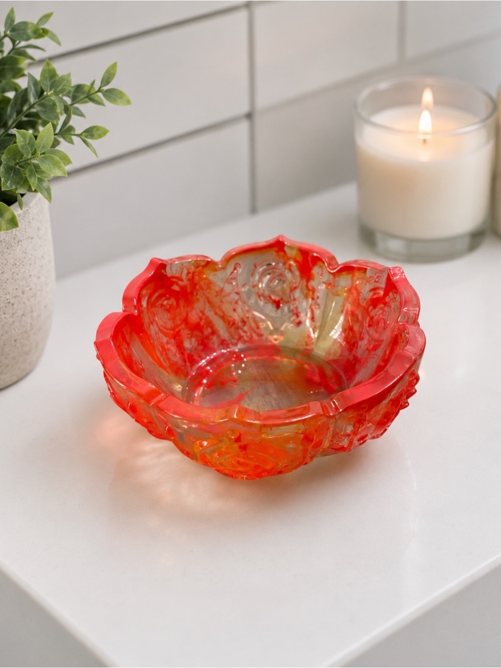 Hand-Blown Red Glass Decorative Bowl - Home Art
